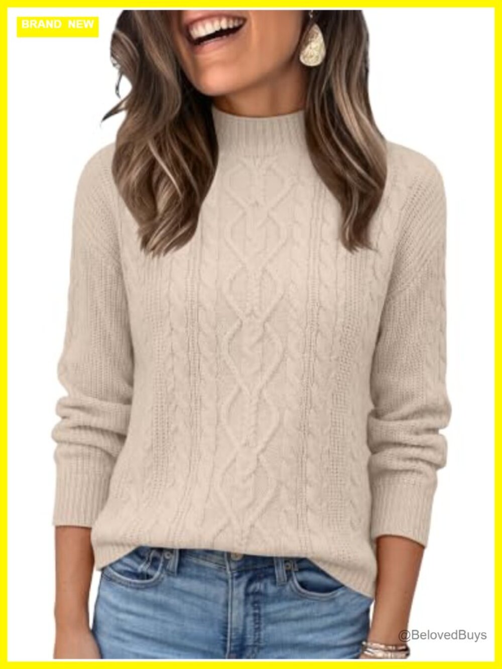 Cable Knit Mock Neck Long Sleeve Pullover Sweater Regular Fit